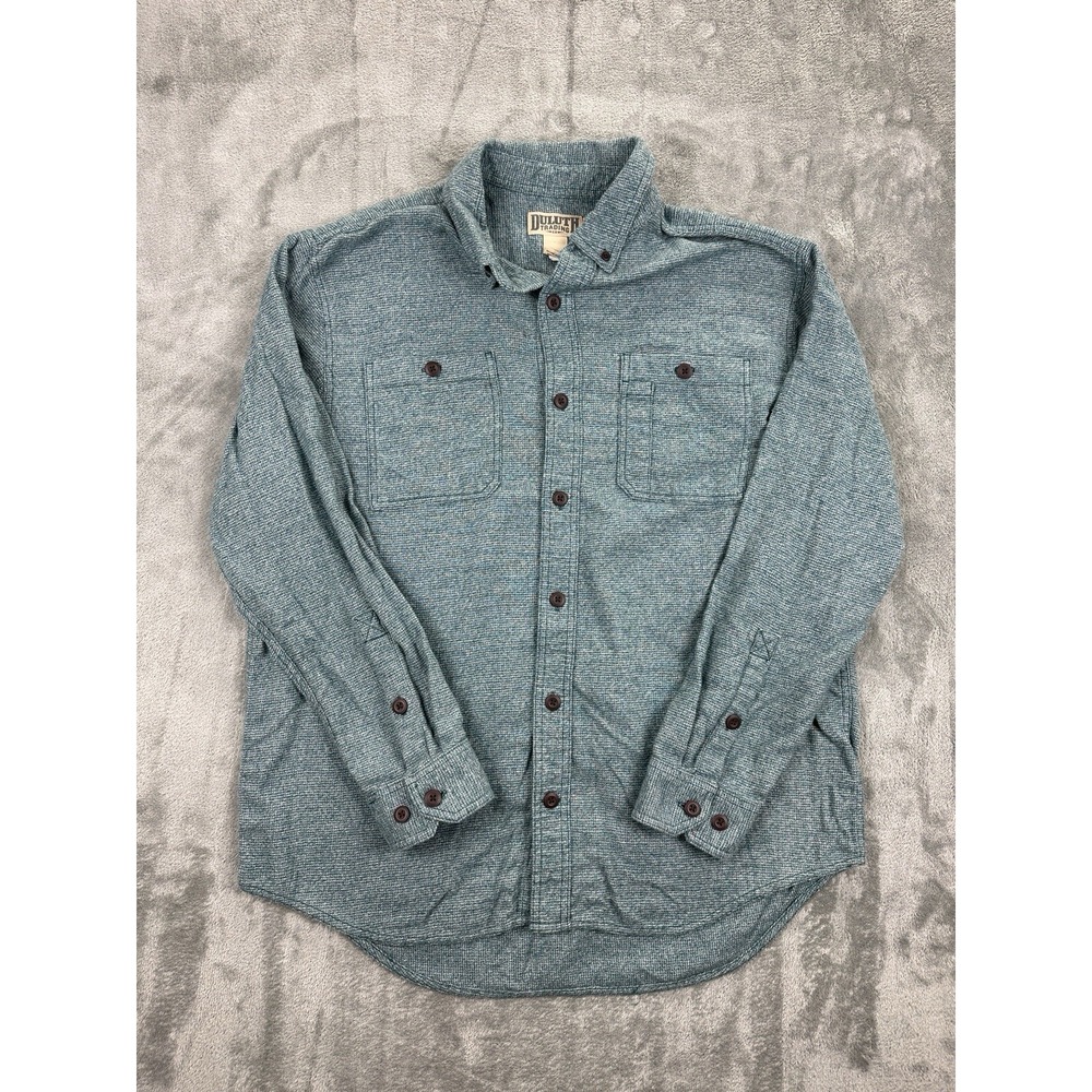Duluth Trading Button Down Flannel Shirt 100% Cotton Teal Green Men's Large